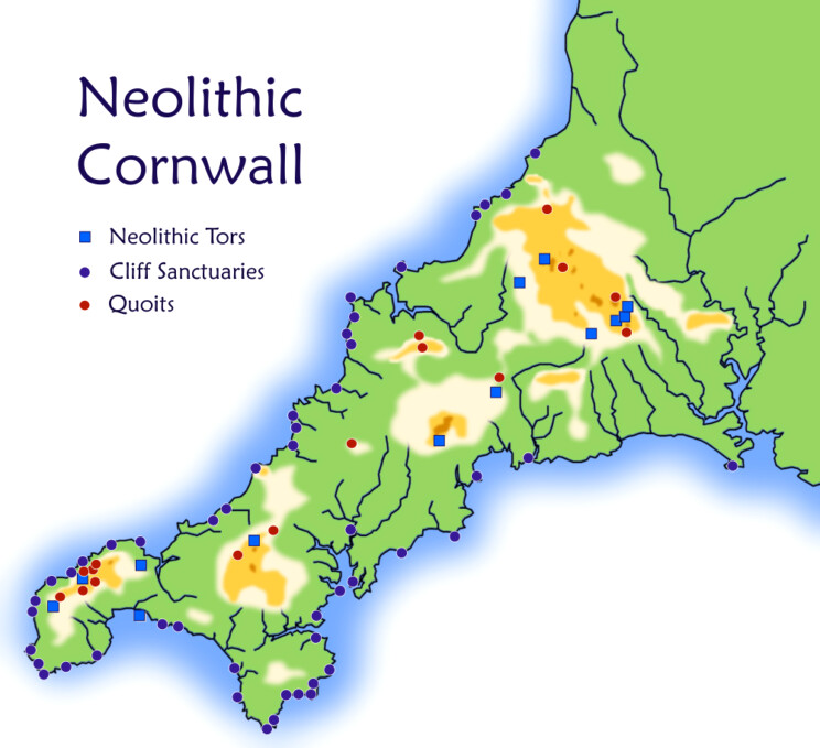 Main Neolithic sites in Cornwall