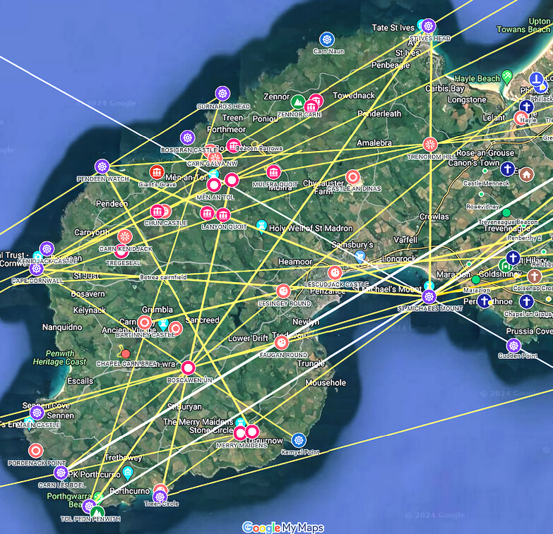 Map of Backbone alignments in West Penwith, Cornwall