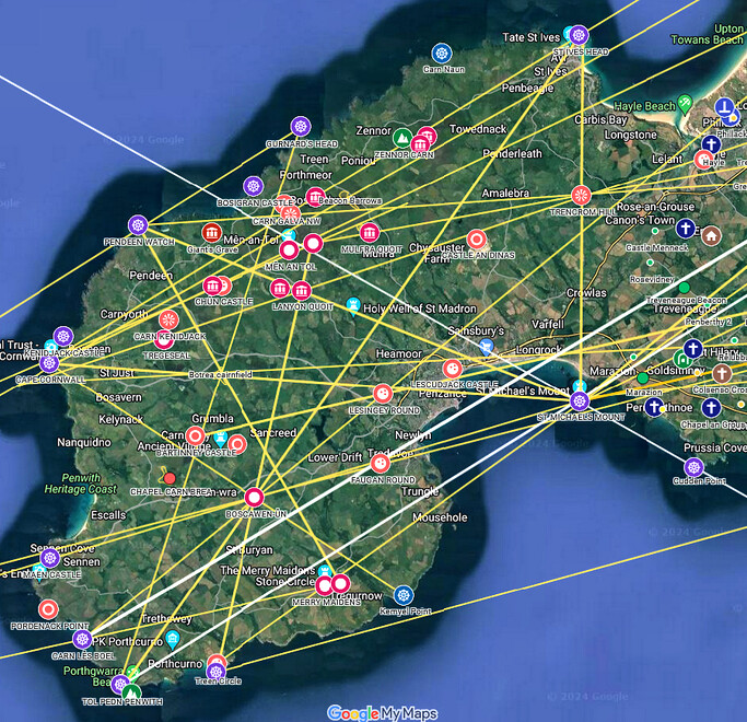 Map of backbone alignments in West Penwith, Cornwall