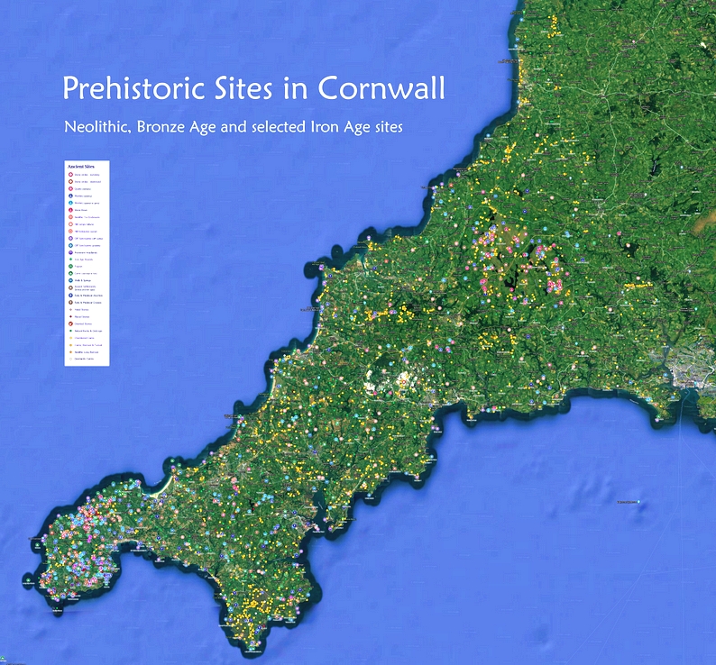 Map of the Prehistoric Sites of Cornwall