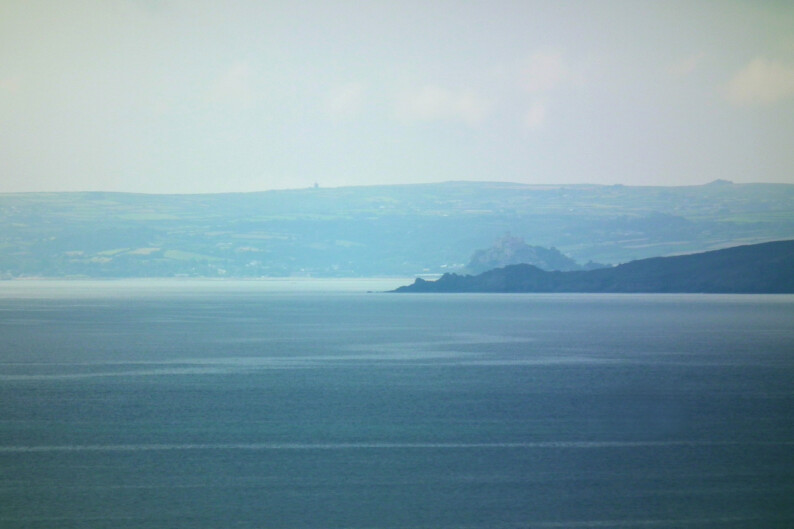 Cudden Point and St Michael's Mount from Halzephron Cliff in the Lizard - with Watch Croft behind