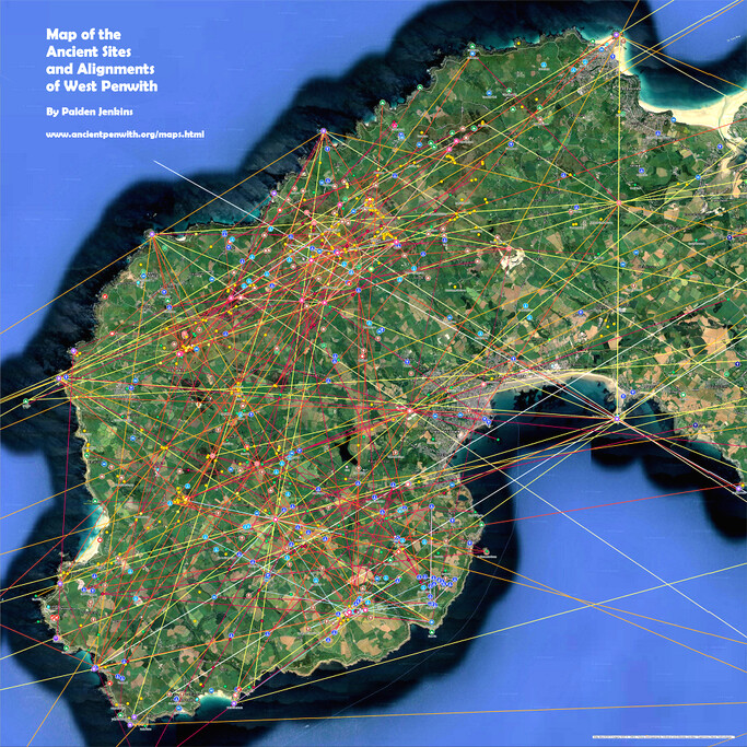 Map of the ancient site alignments of West Penwith