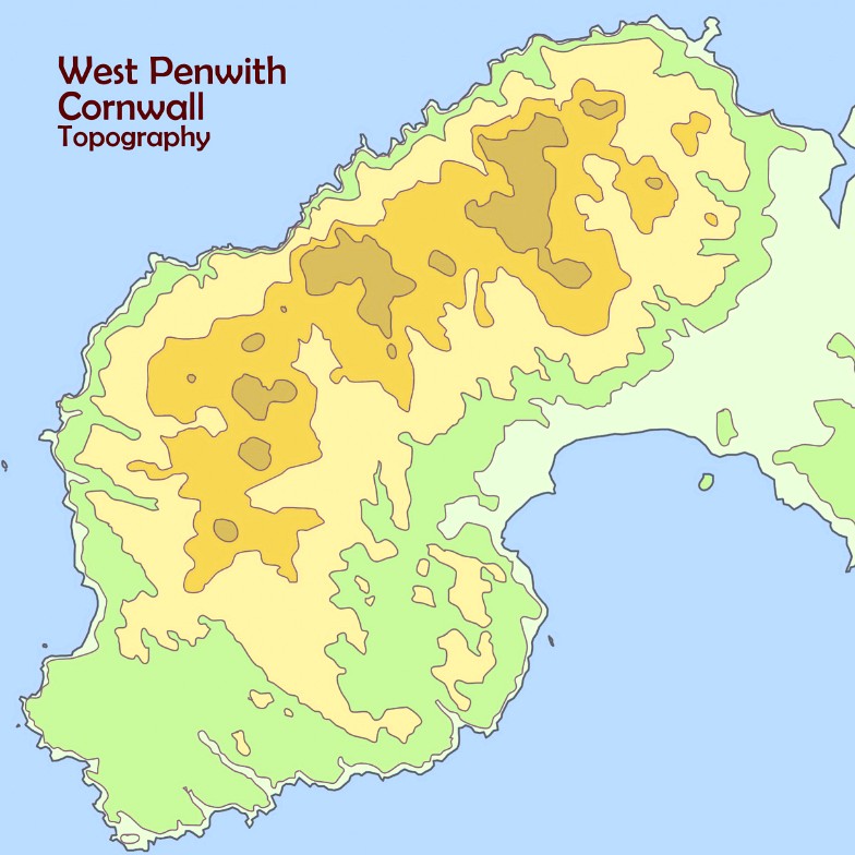 Map of the topography of West Penwith, Cornwall