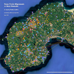 Map of Ancient Site Alignments passing through Stone Circles in West Penwith, Cornwall