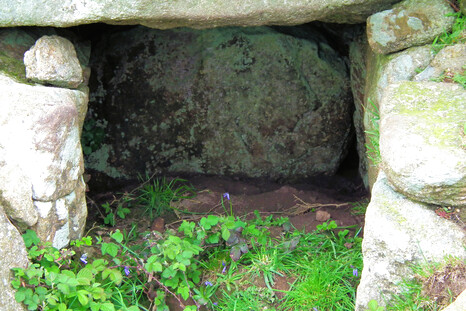 Inside the chambered cairn at Brane, near Carn Euny