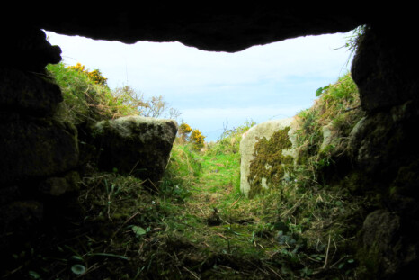 Looking out from a chambered cairn at Treen, just above Morvah.