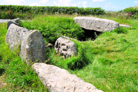 Tregiffian cairn, a chambered cairn near the Merry Maidens - part covered by a road