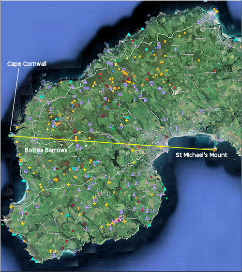 Map showing ancient site clusters in West Penwith