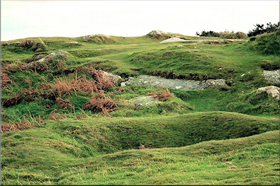 Round hut footings on top of Trencrom Hill